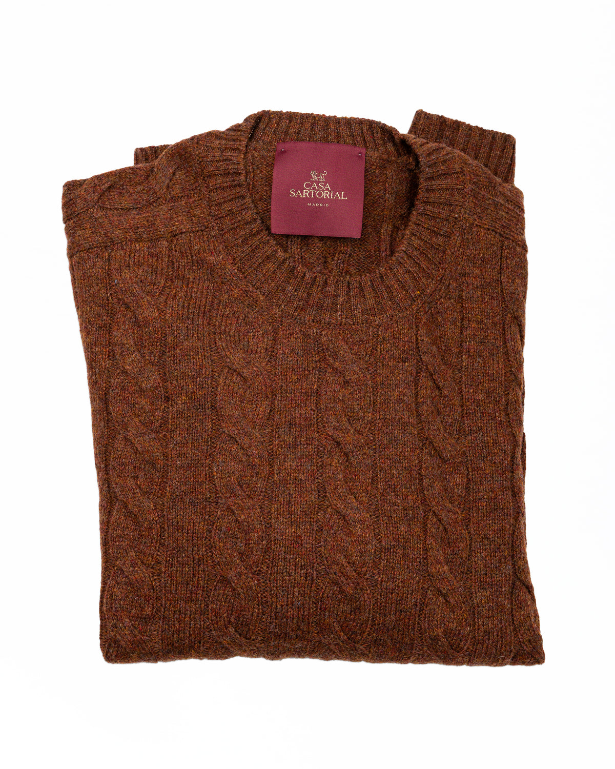 Cable Knit Crewneck Sweater Casa Sartorial - Brown