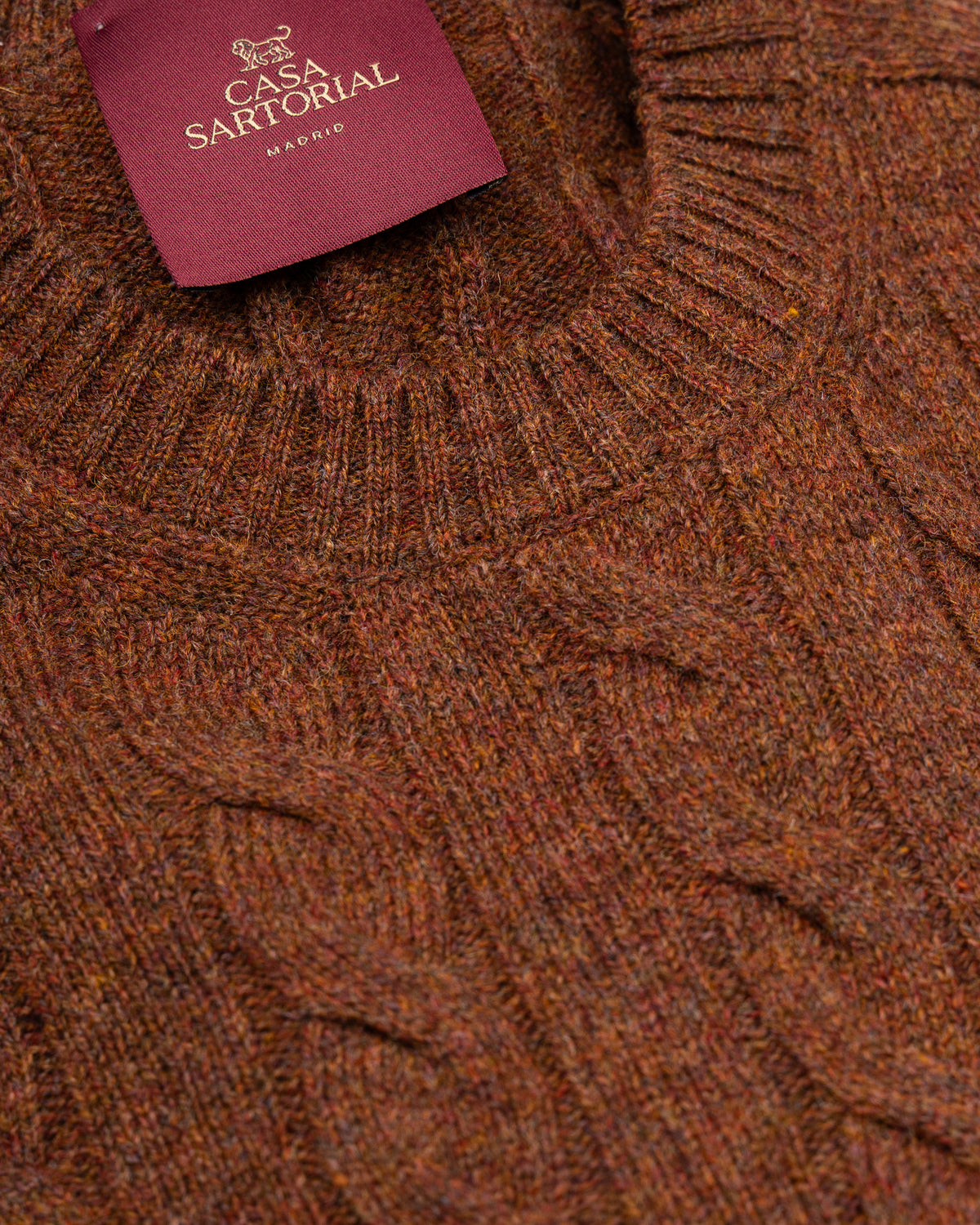 Cable Knit Crewneck Sweater Casa Sartorial - Brown