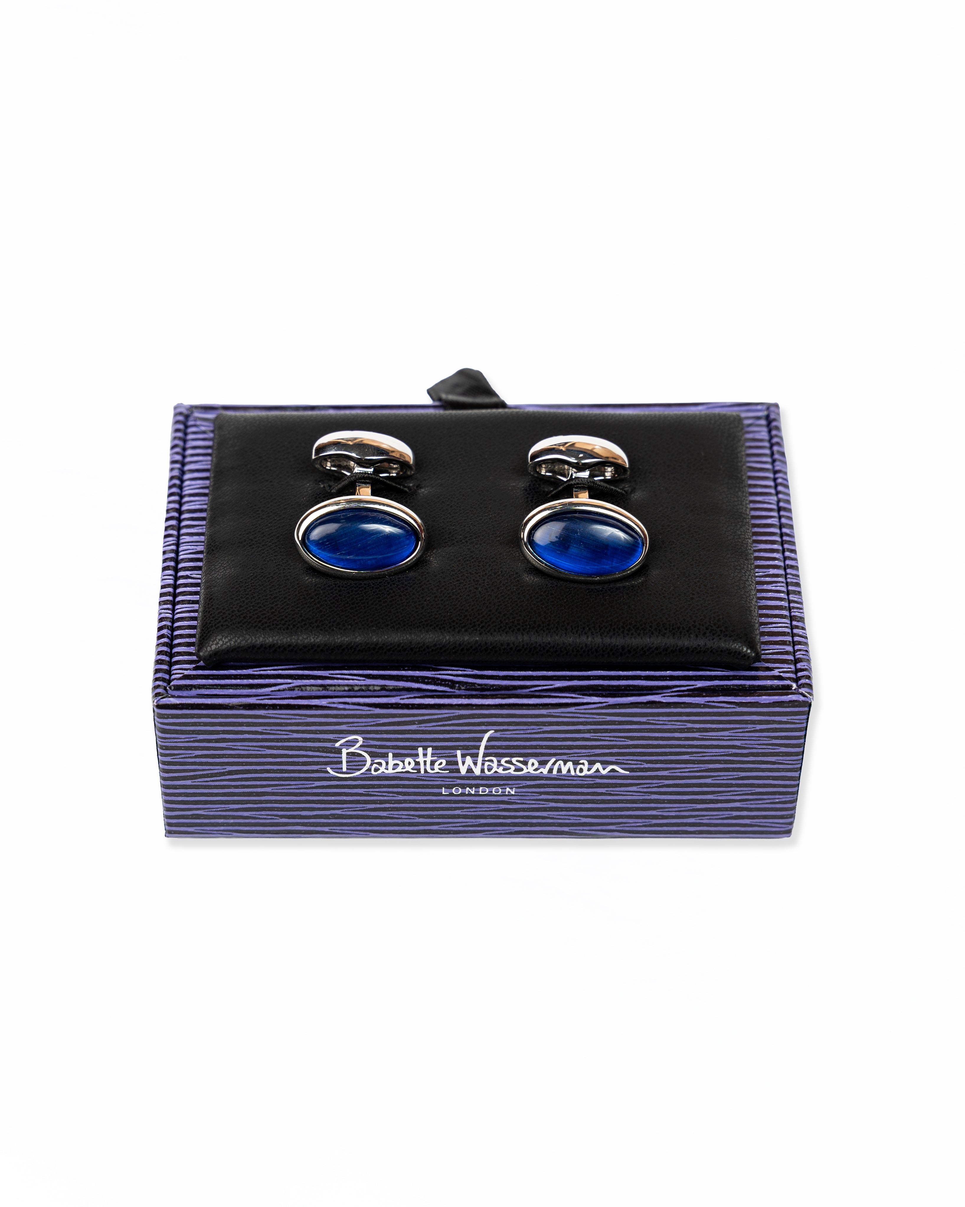 Oval Pumice Cufflinks Navy Blue | Babette Wasserman