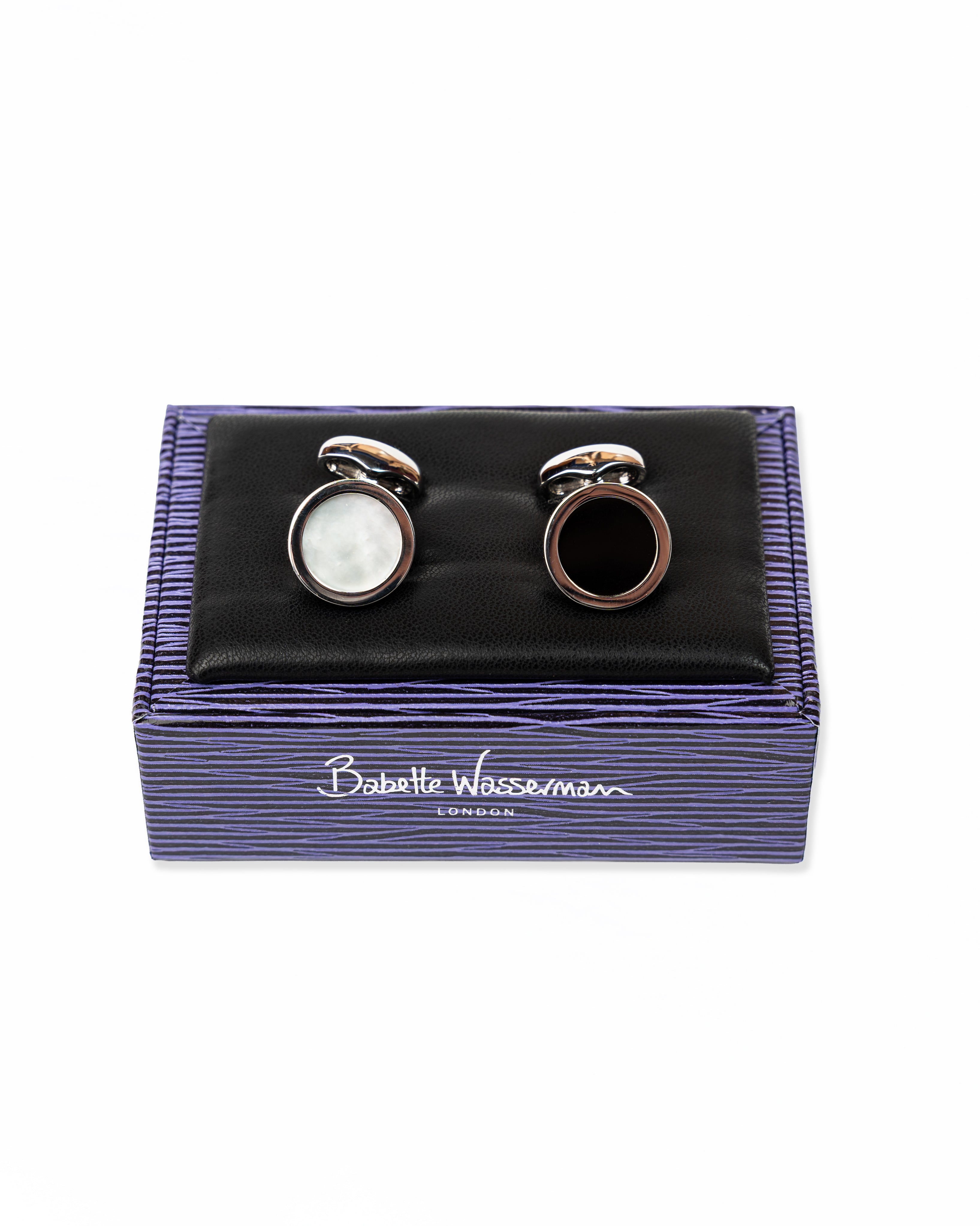 Reverso Disc Cufflinks Onyx & Mother of Pearl | Babette Wasserman