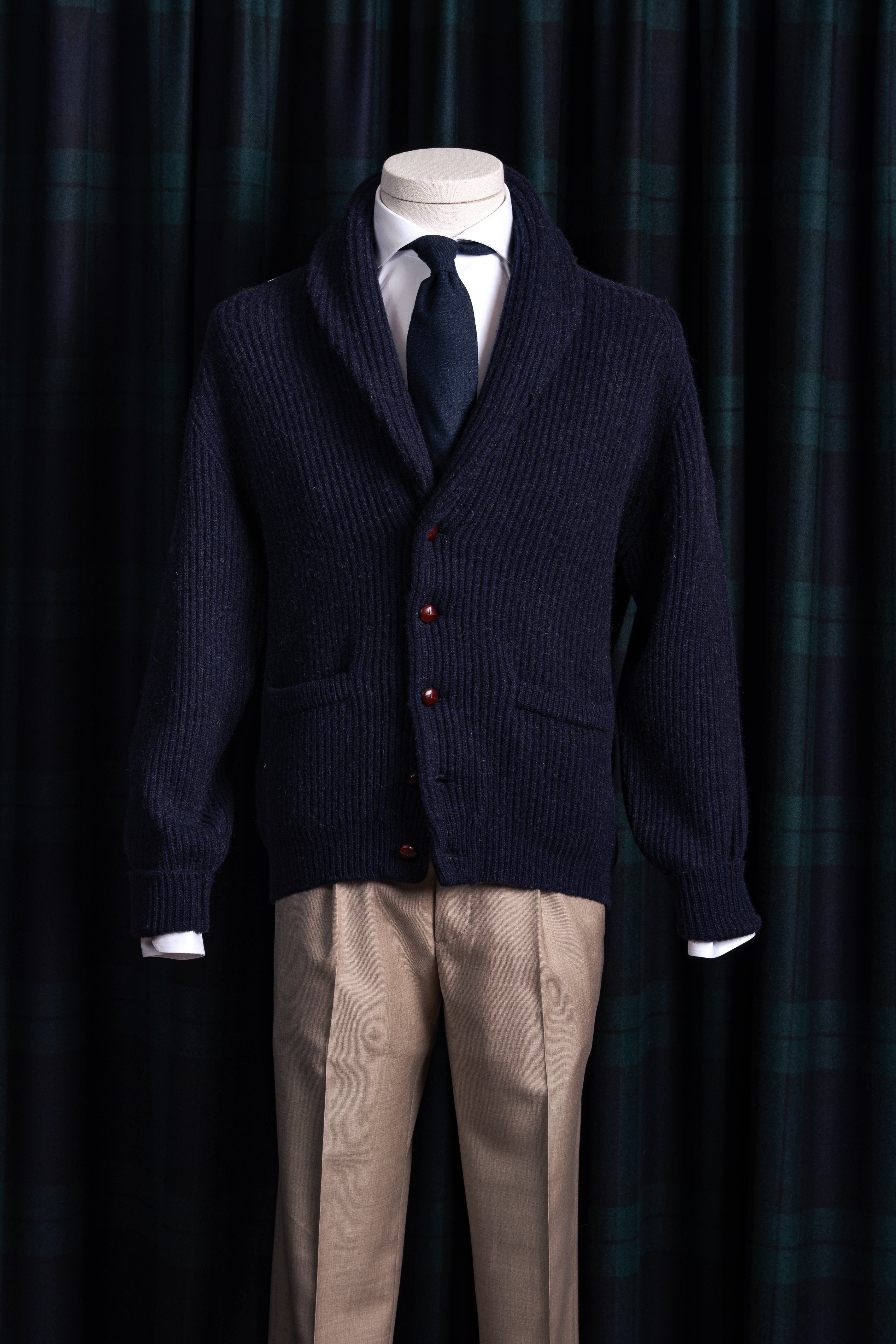 Camel hair Shawl Collar Cardigan Navy Blue / CASA SARTORIAL