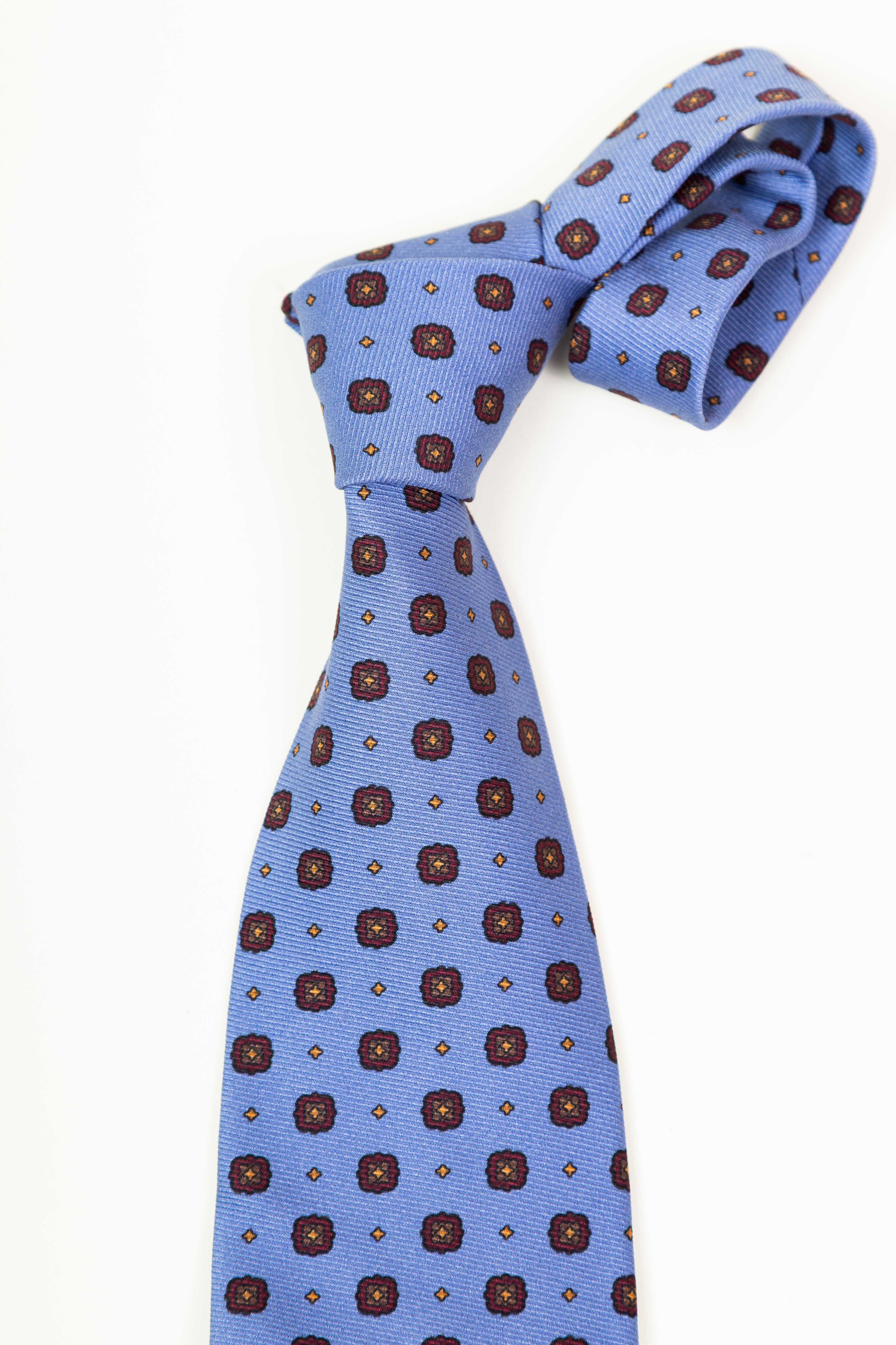 Corbata de seda printed twill Floral motive lightblue / CASA SARTORIAL