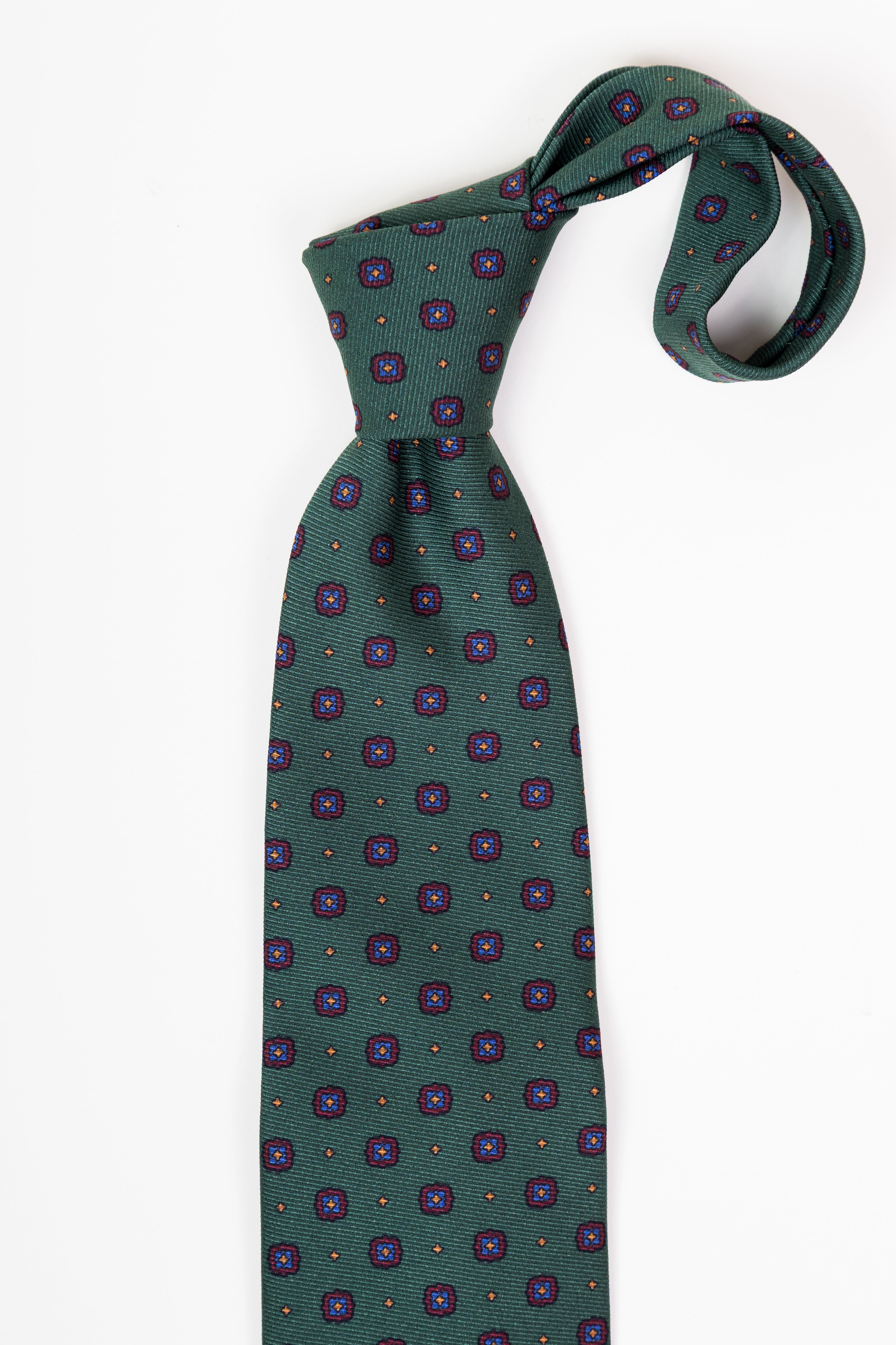 Corbata de seda printed twill Floral motive racing green / CASA SARTORIAL