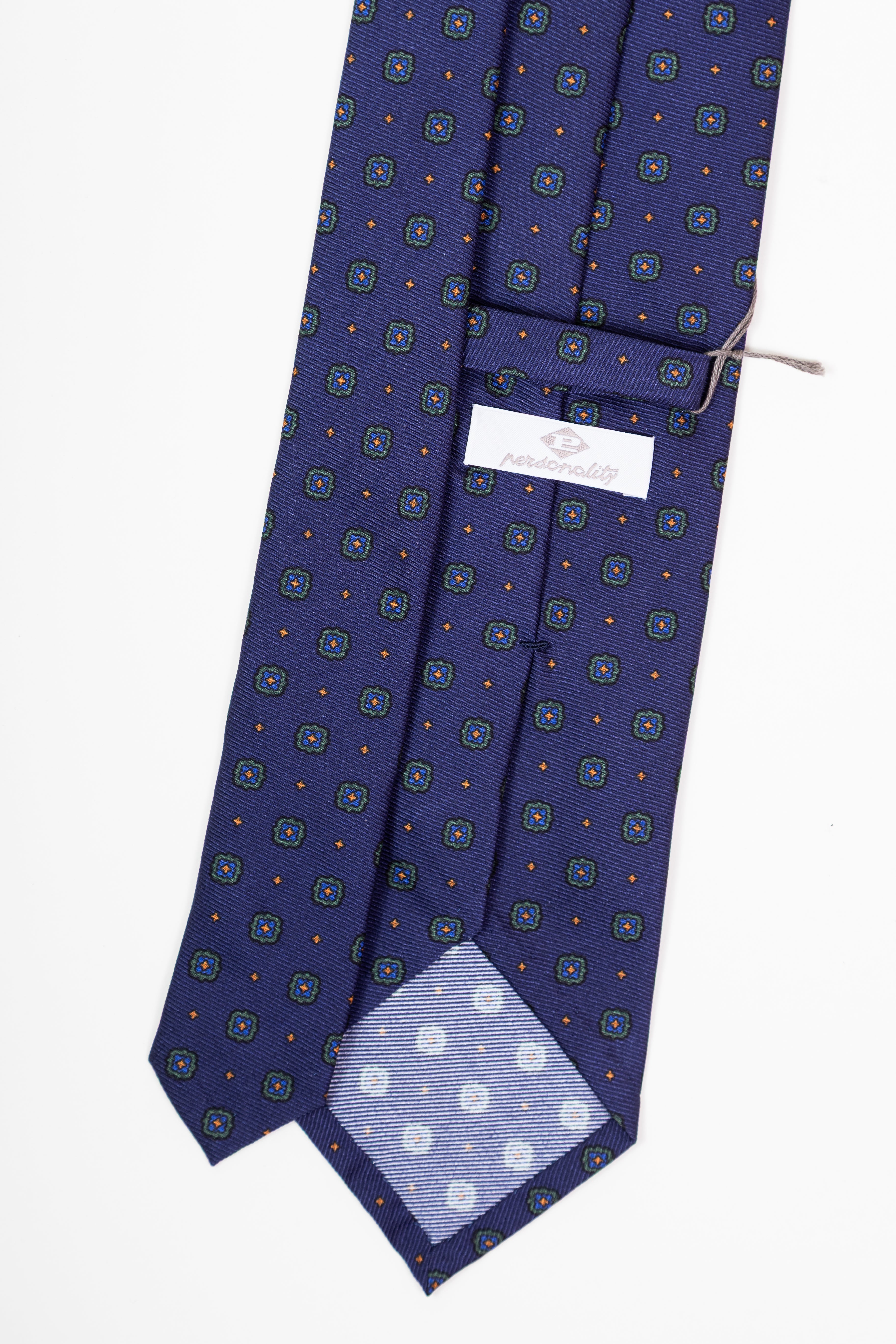 Corbata de seda printed twill Floral motive navy blue / CASA SARTORIAL