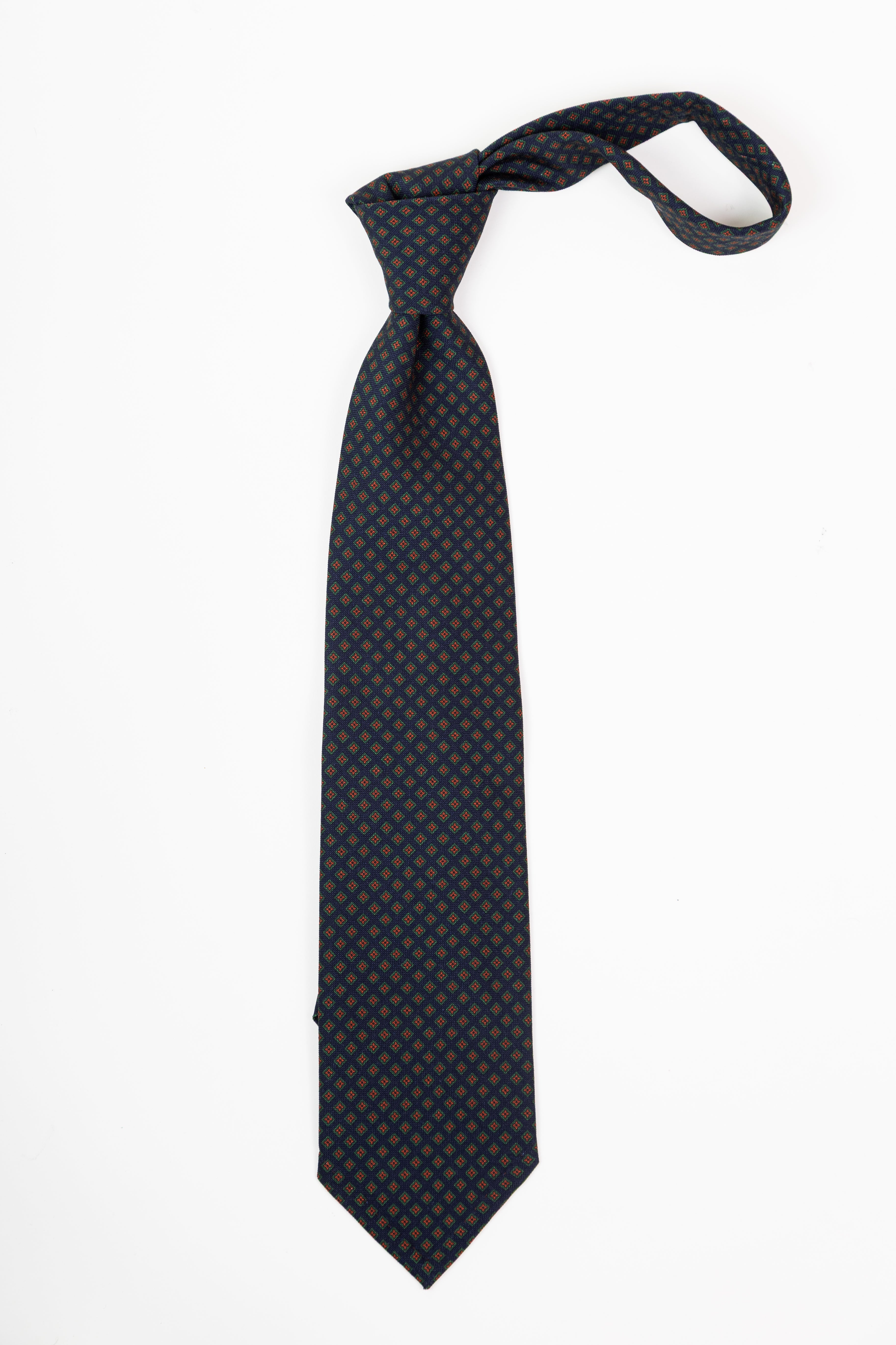 Corbata de lana & seda navy floral green and orange / CASA SARTORIAL