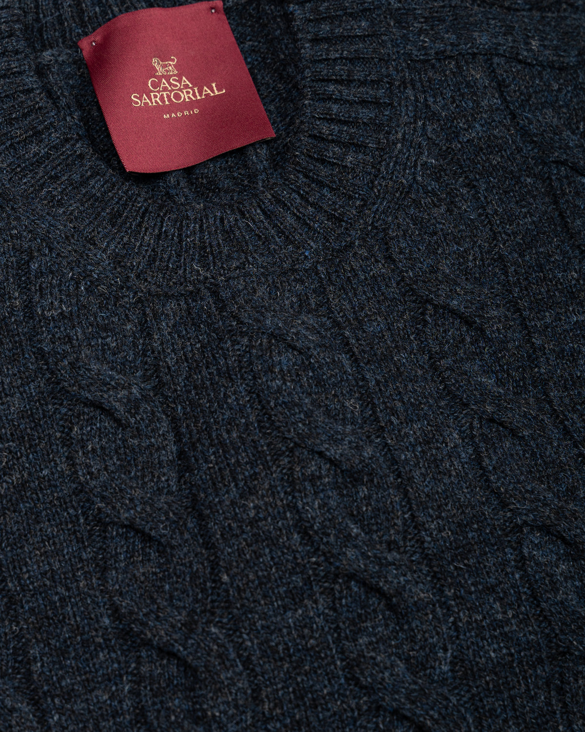 Cable Knit Crewneck Sweater Casa Sartorial - Navy