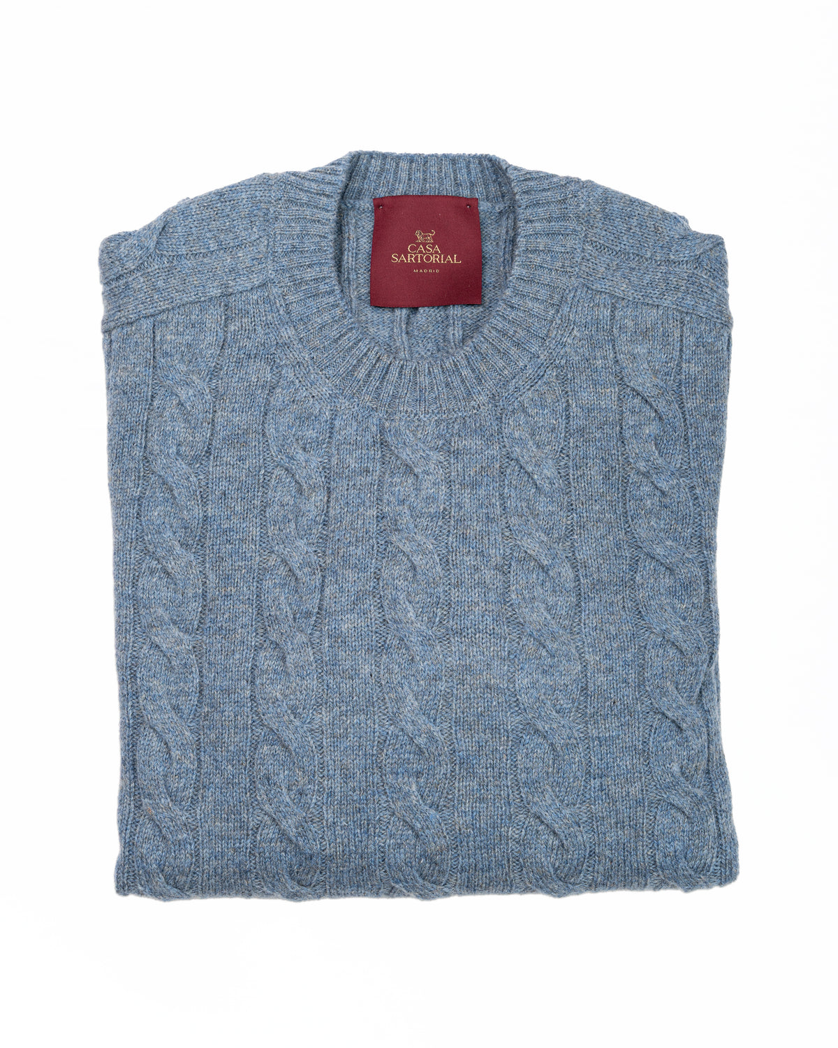 CABLE KNIT CREWNECK SWEATER CASA SARTORIAL - LIGHT BLUE