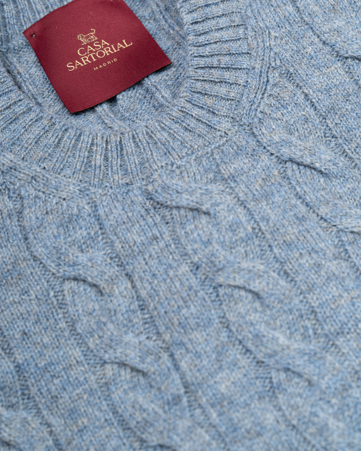CABLE KNIT CREWNECK SWEATER CASA SARTORIAL - LIGHT BLUE