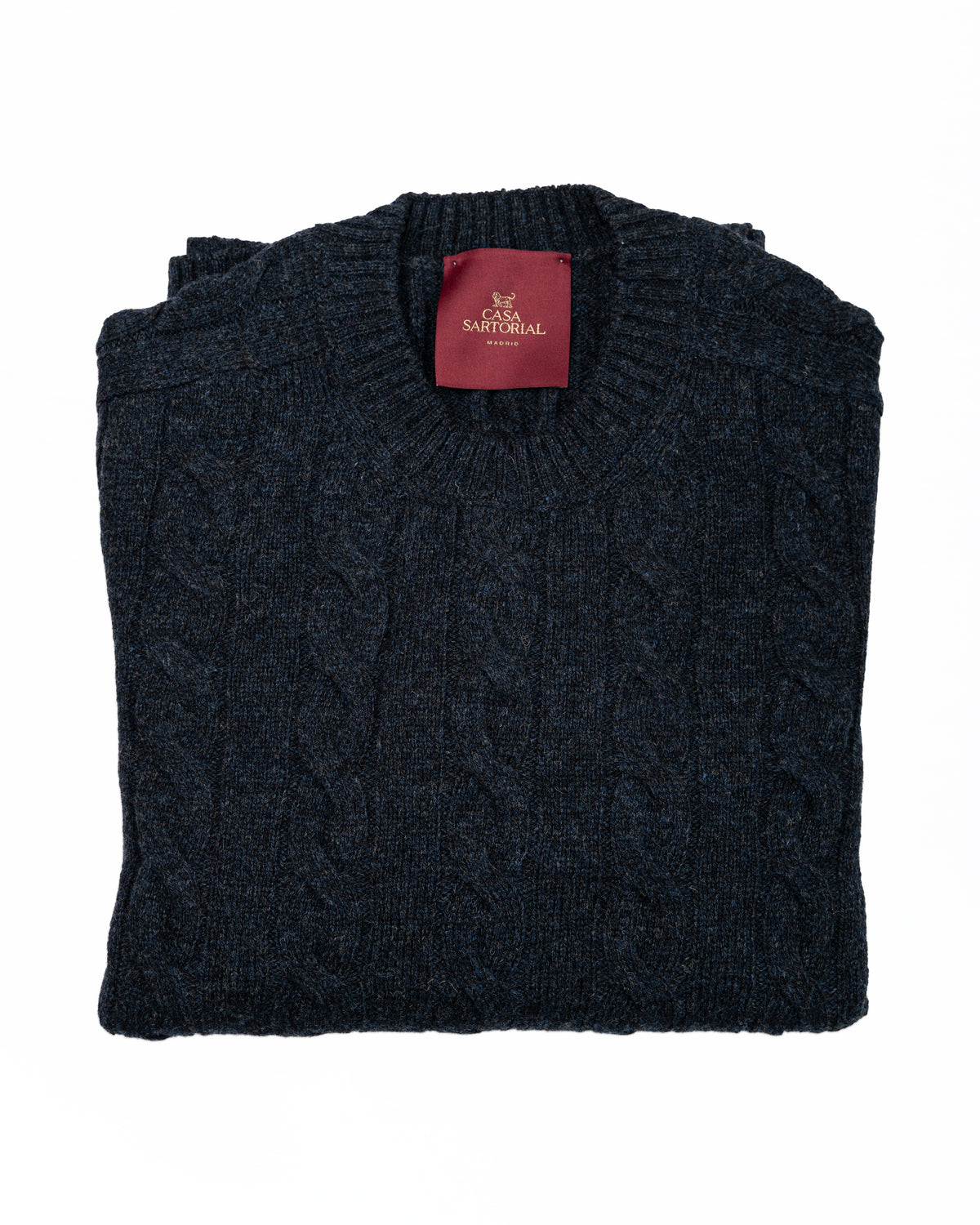 Cable Knit Crewneck Sweater Casa Sartorial - Navy