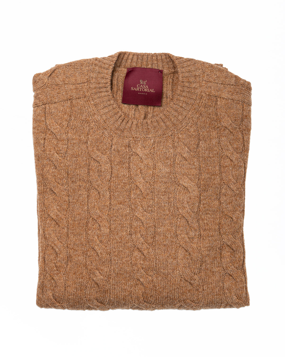 Cable Knit Crewneck Sweater Casa Sartorial - Chestnut