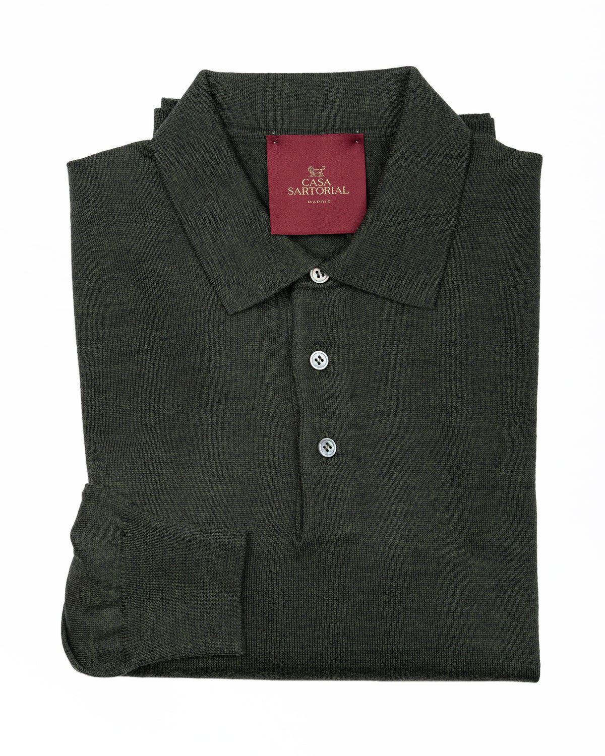 LONG SLEEVE KNITTED POLO CASA SARTORIAL - GREEN