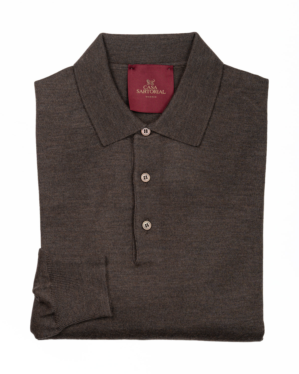 Long Sleeve Knitted Polo Casa Sartorial - Brown