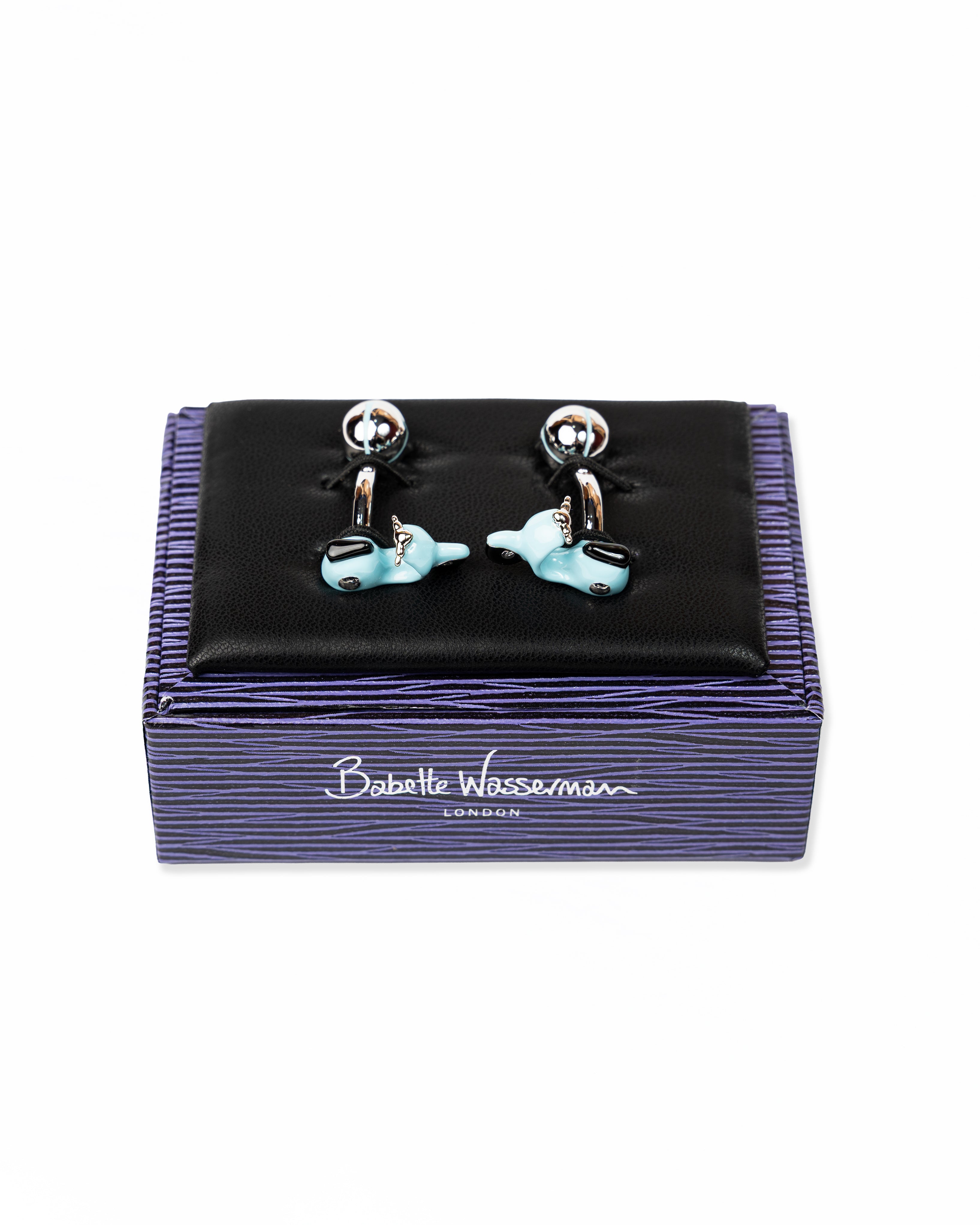 Retro Vespa and Helmet Cufflinks Light Blue | Babette Wasserman