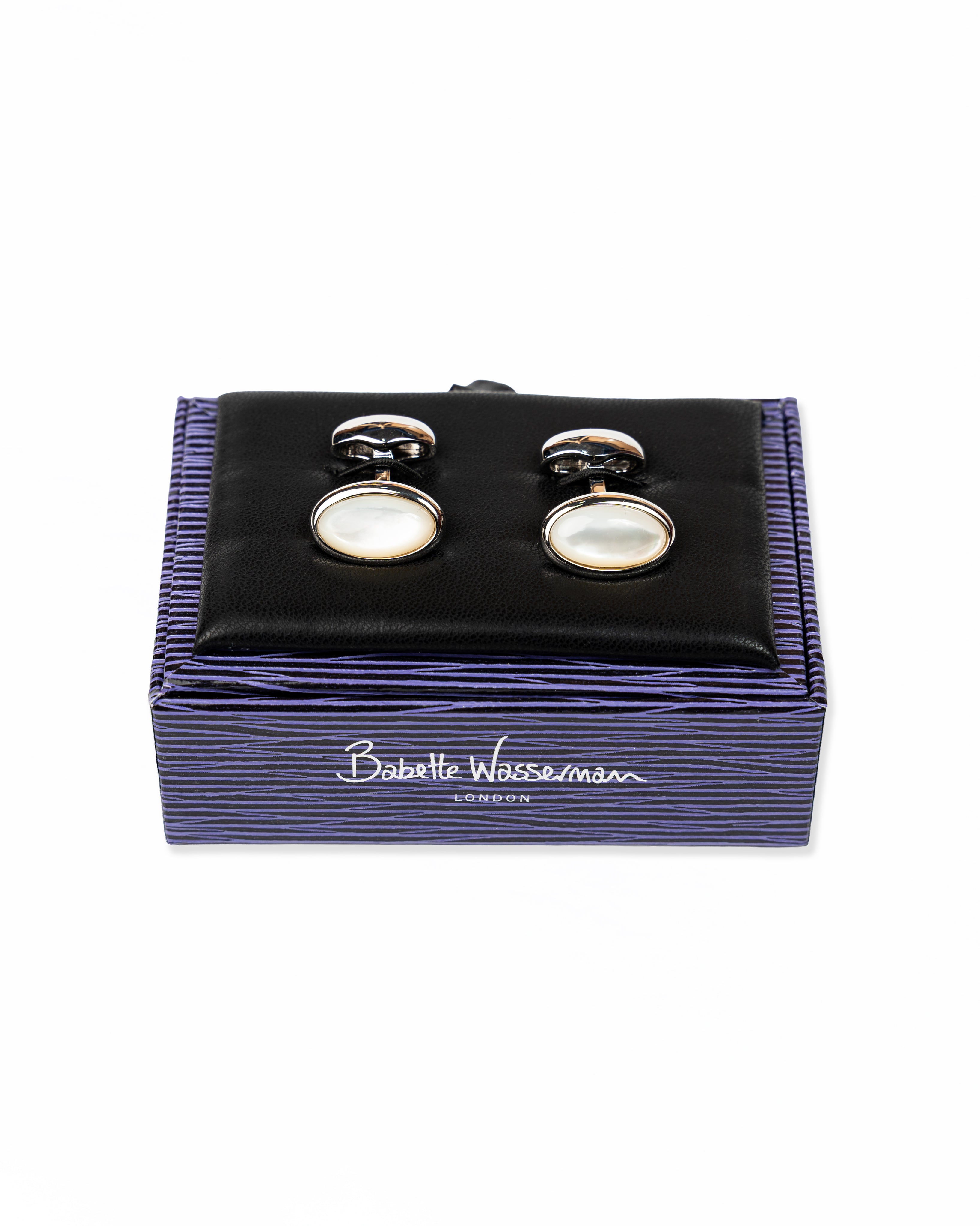 Oval Pumice Cufflinks Mother of Pearl  | Babette Wasserman