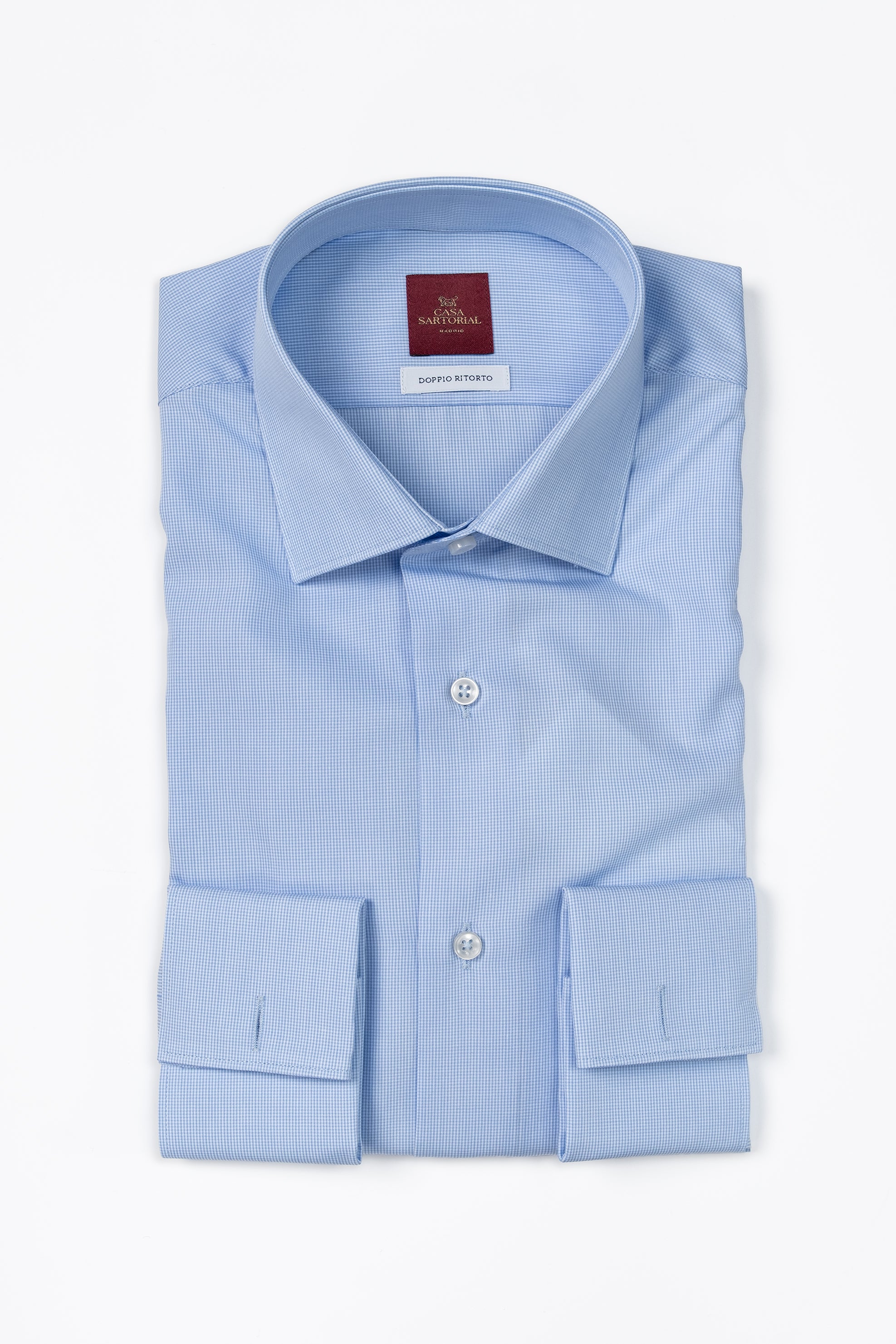 Camisa RTW Algodón Doppio Ritorto Mini Gingham Celeste / CASA SARTORIAL