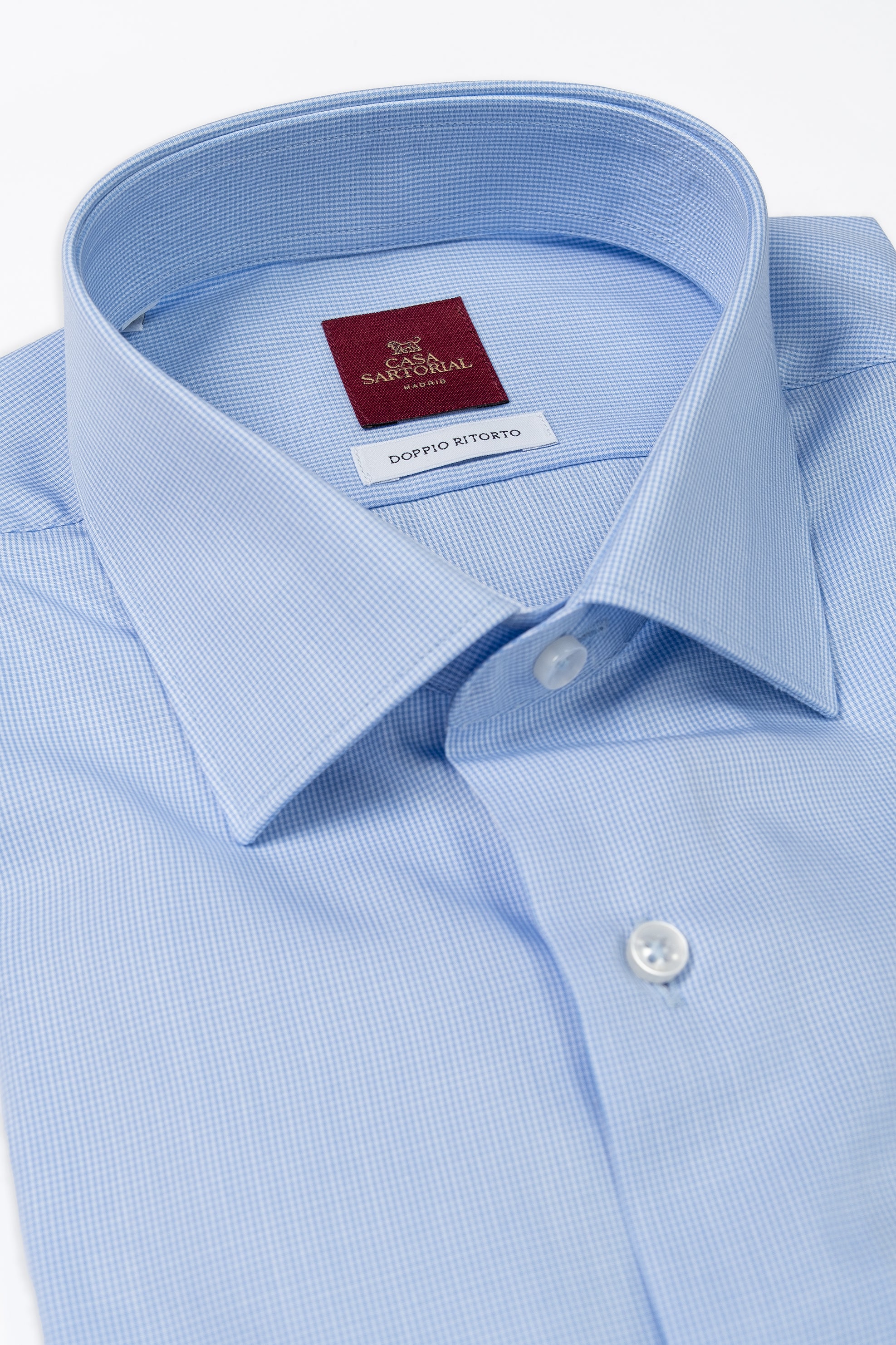Camisa RTW Algodón Doppio Ritorto Mini Gingham Celeste / CASA SARTORIAL