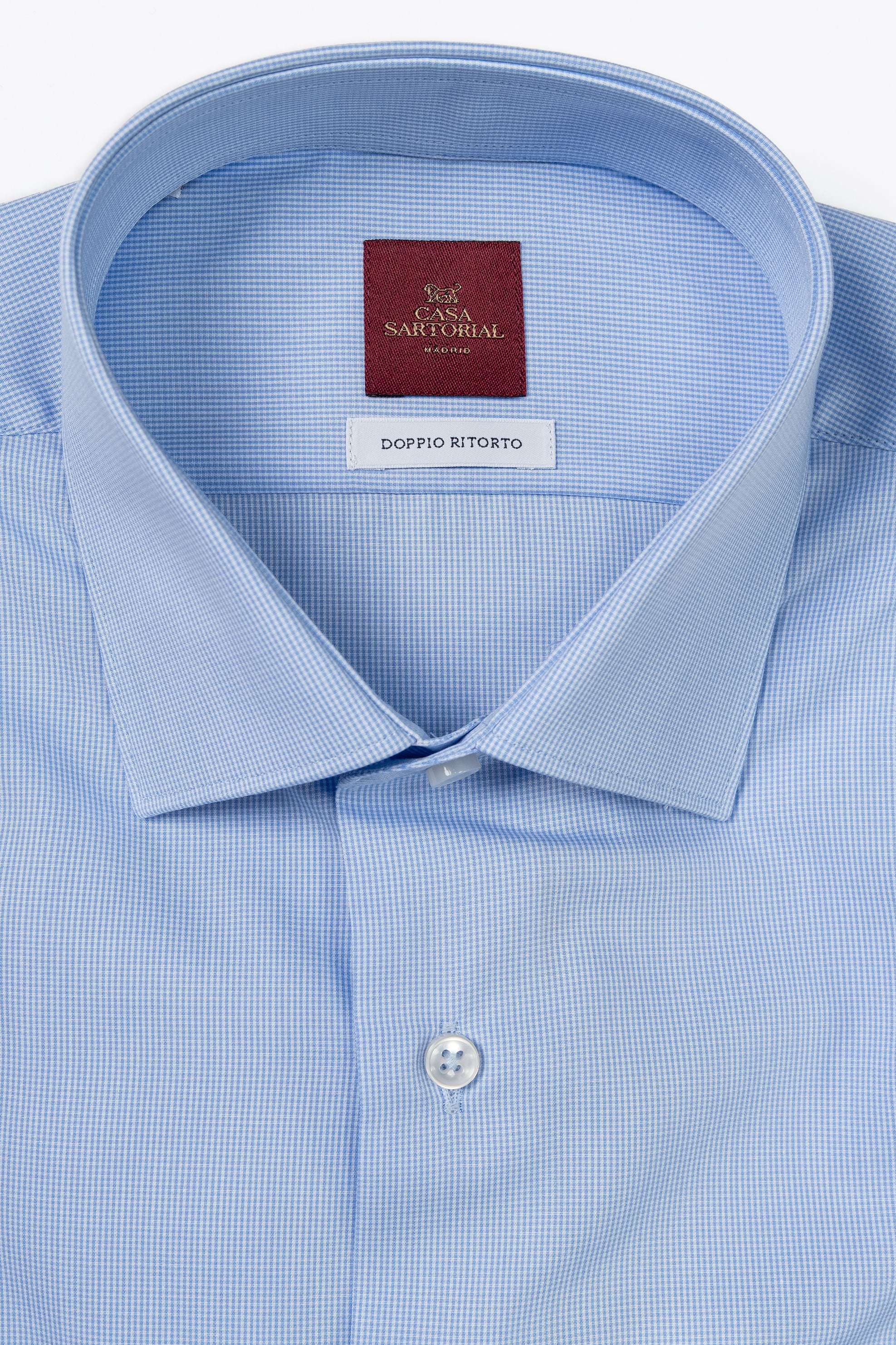 Camisa RTW Algodón Doppio Ritorto Mini Gingham Celeste / CASA SARTORIAL