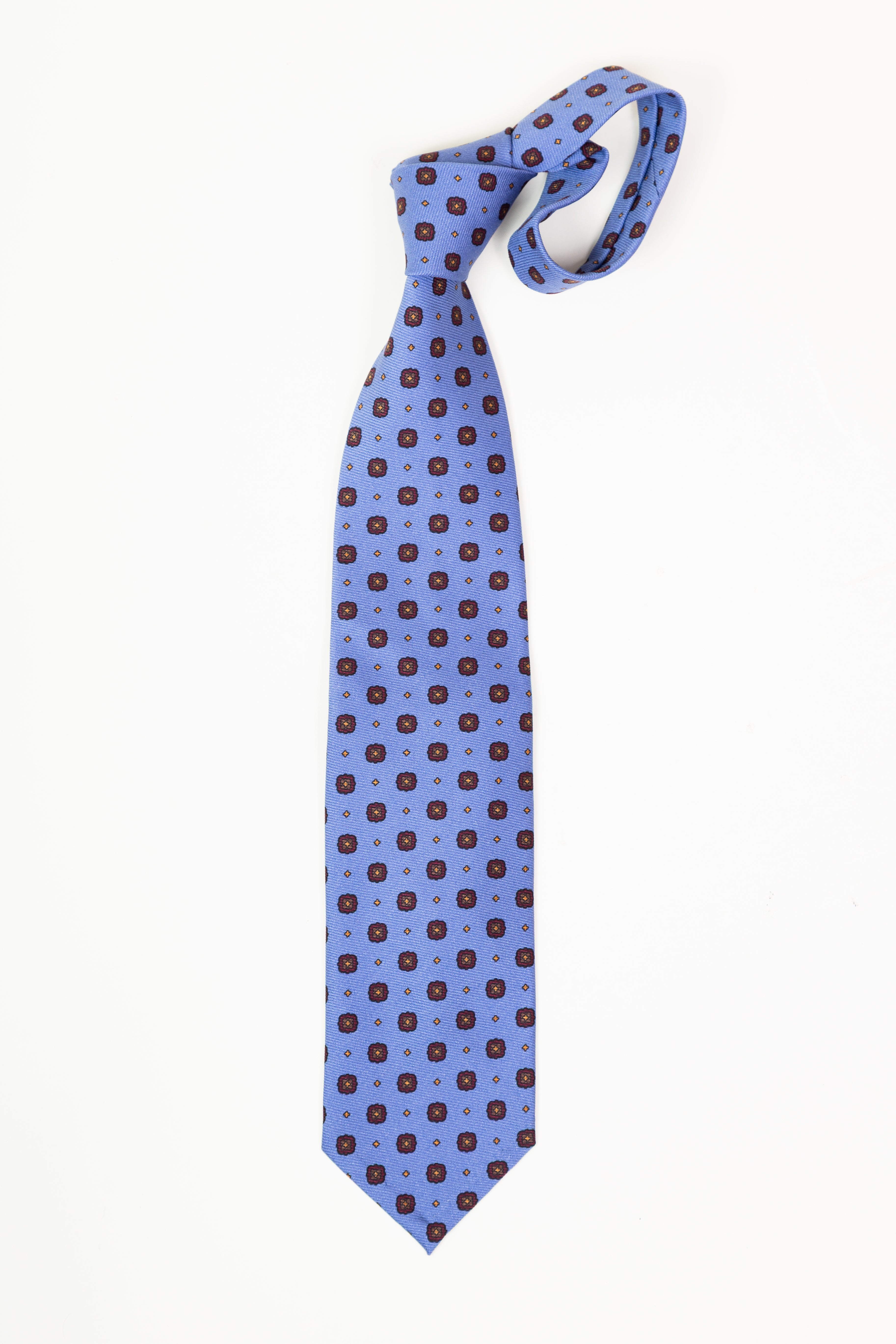 Corbata de seda printed twill Floral motive lightblue / CASA SARTORIAL