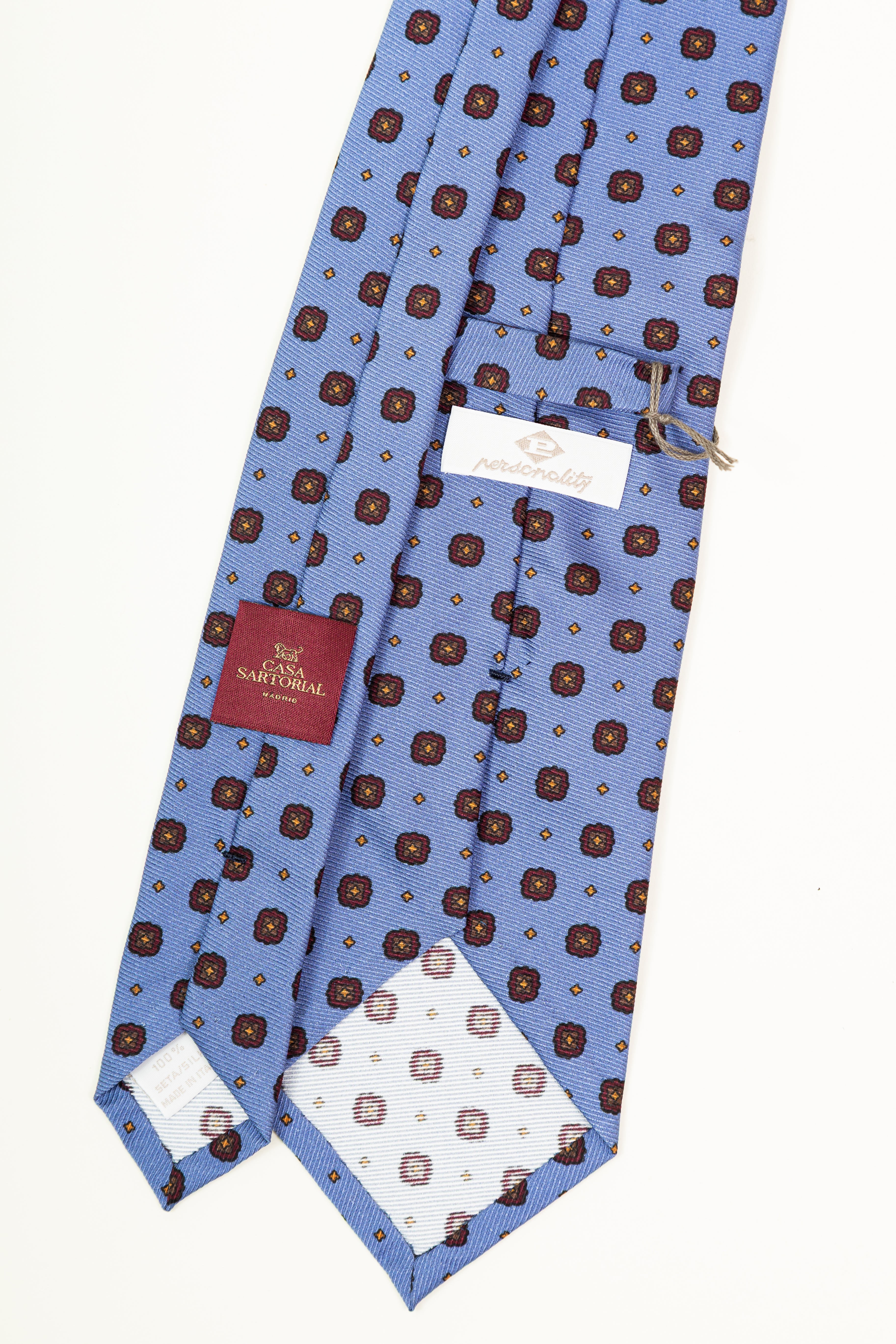 Corbata de seda printed twill Floral motive lightblue / CASA SARTORIAL