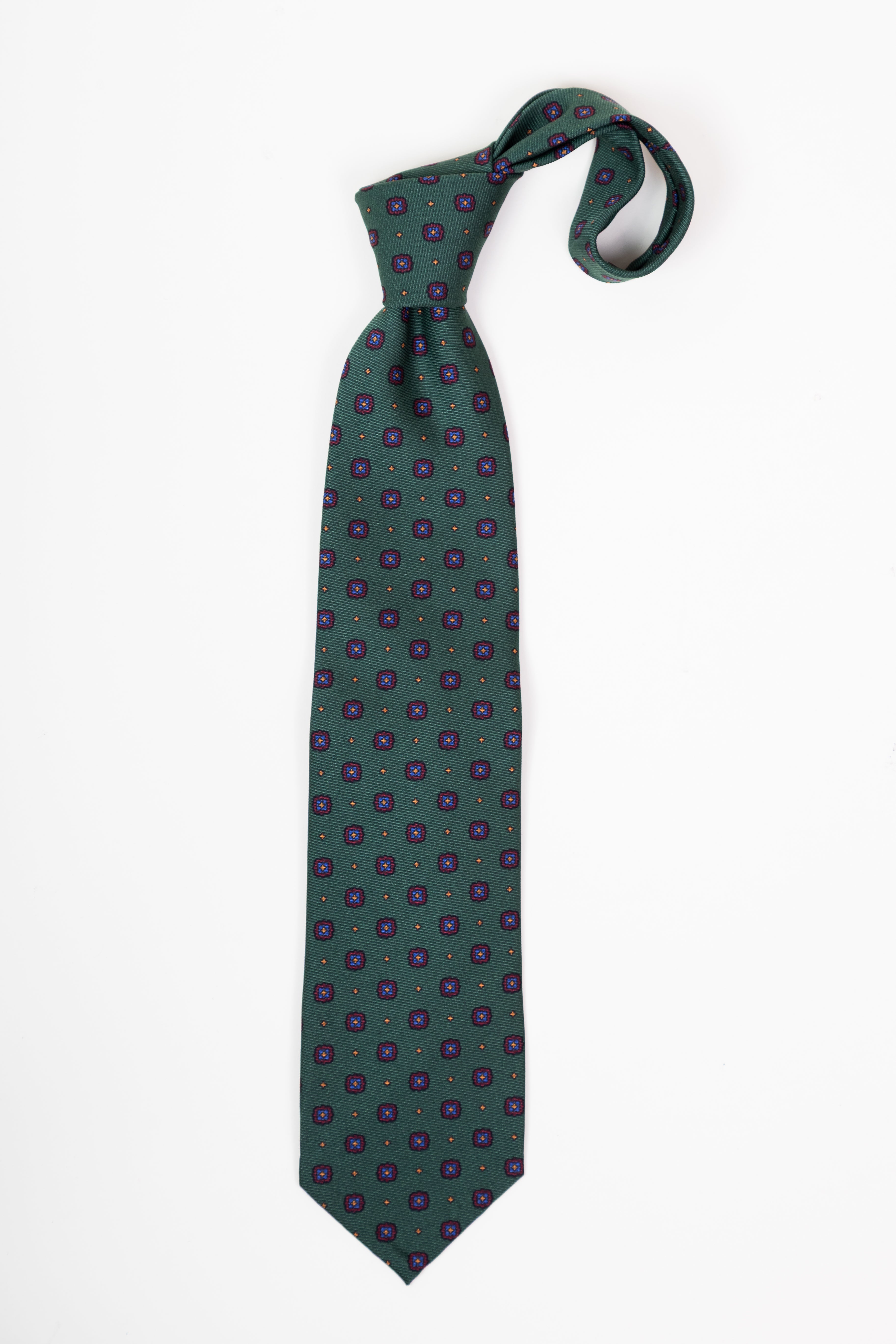 Corbata de seda printed twill Floral motive racing green / CASA SARTORIAL