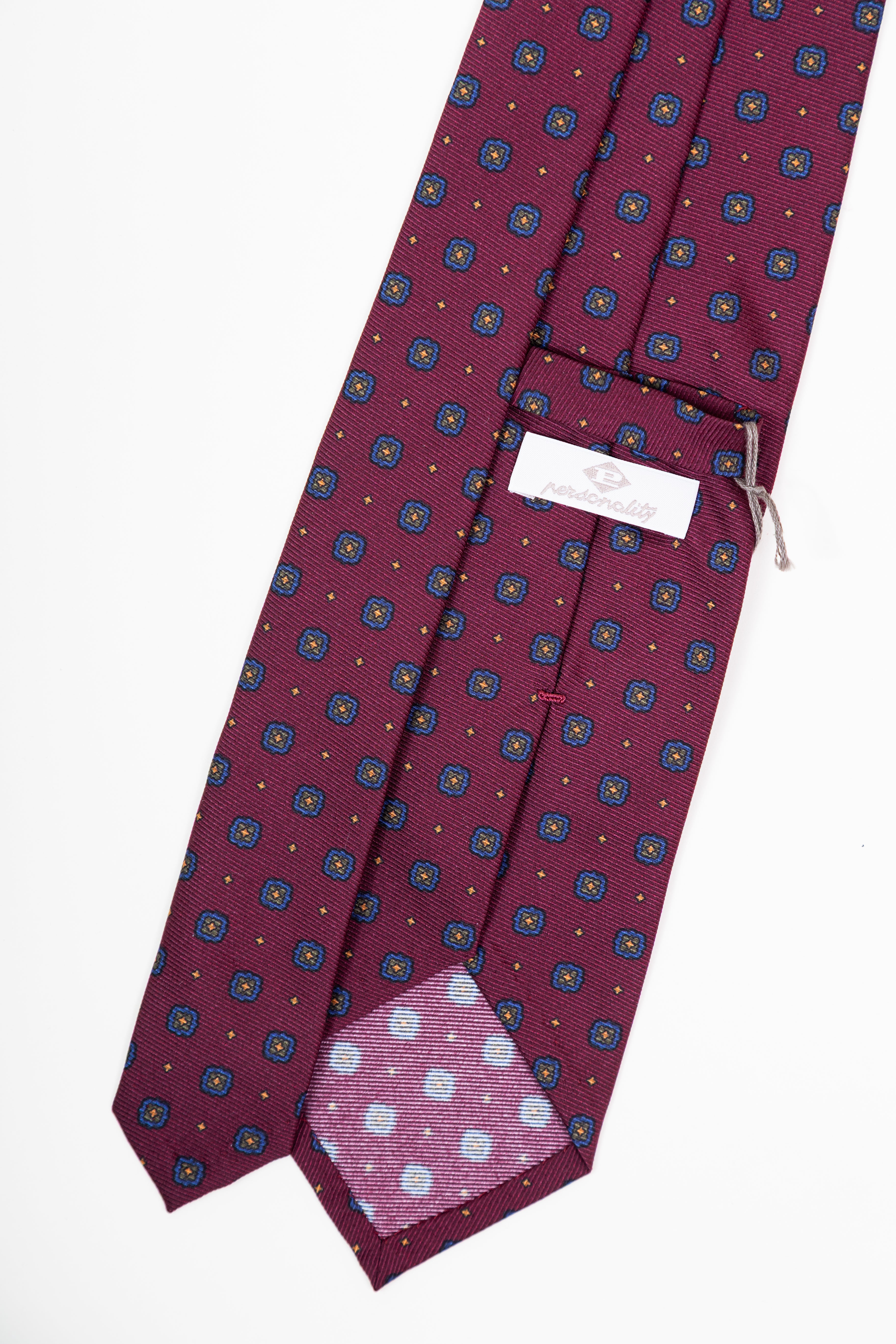 Corbata de seda printed twill Floral motive burgundy / CASA SARTORIAL