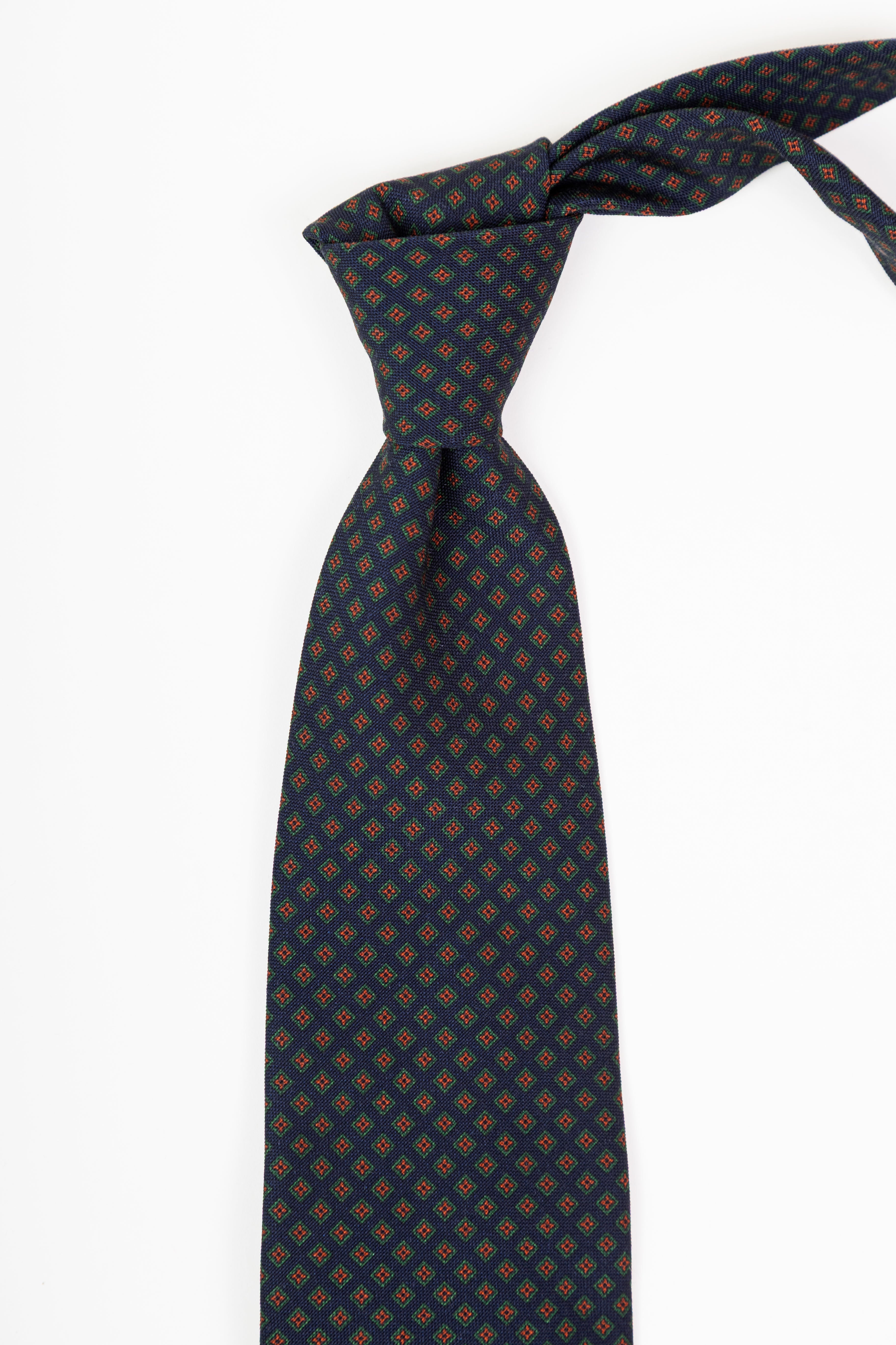 Corbata de lana & seda navy floral green and orange / CASA SARTORIAL